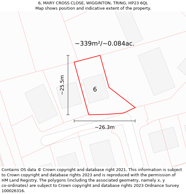 6, MARY CROSS CLOSE, WIGGINTON, TRING, HP23 6QL: Plot and title map