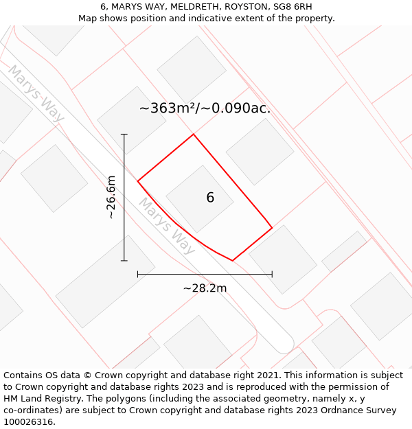 6, MARYS WAY, MELDRETH, ROYSTON, SG8 6RH: Plot and title map