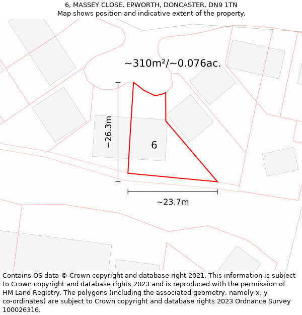 6, MASSEY CLOSE, EPWORTH, DONCASTER, DN9 1TN: Plot and title map