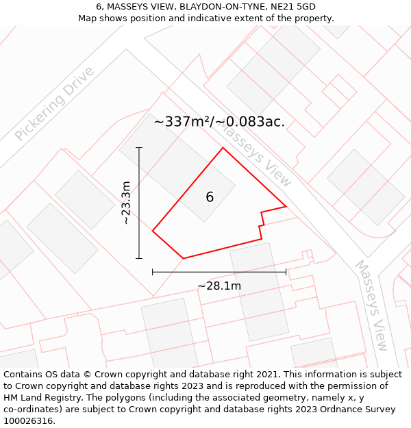 6, MASSEYS VIEW, BLAYDON-ON-TYNE, NE21 5GD: Plot and title map