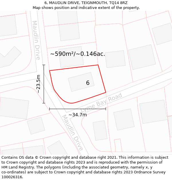 6, MAUDLIN DRIVE, TEIGNMOUTH, TQ14 8RZ: Plot and title map