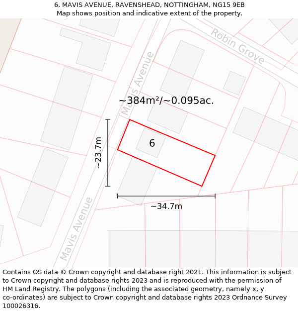 6, MAVIS AVENUE, RAVENSHEAD, NOTTINGHAM, NG15 9EB: Plot and title map