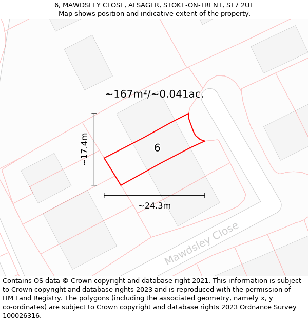 6, MAWDSLEY CLOSE, ALSAGER, STOKE-ON-TRENT, ST7 2UE: Plot and title map