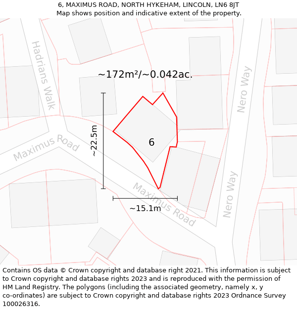 6, MAXIMUS ROAD, NORTH HYKEHAM, LINCOLN, LN6 8JT: Plot and title map