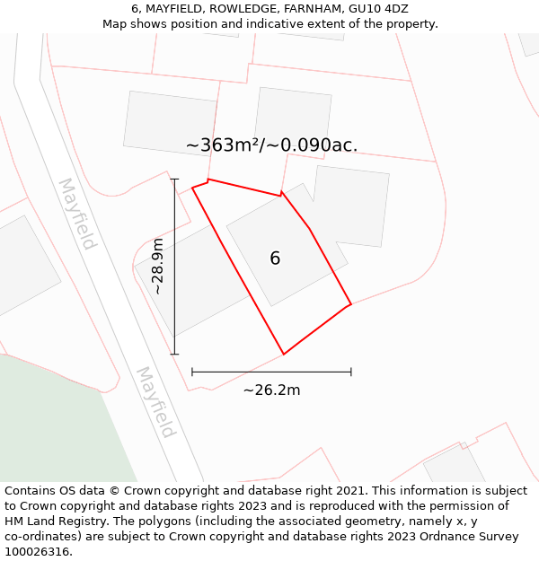 6, MAYFIELD, ROWLEDGE, FARNHAM, GU10 4DZ: Plot and title map