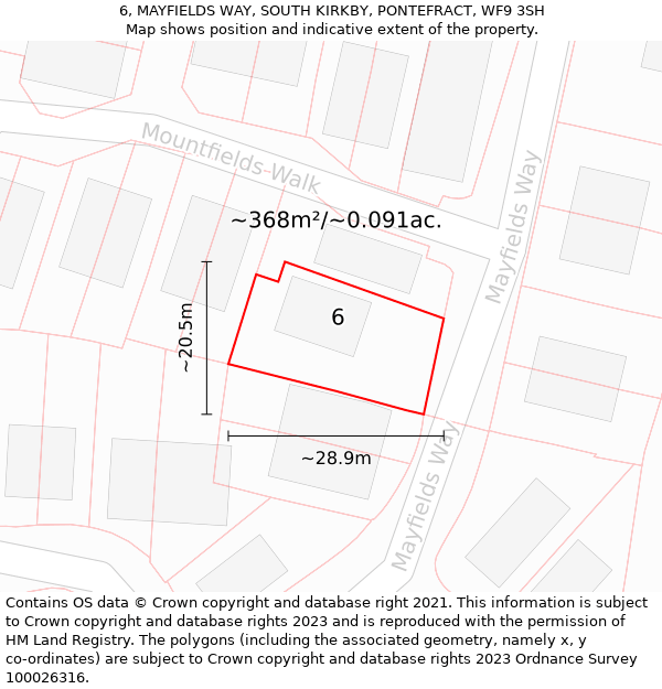 6, MAYFIELDS WAY, SOUTH KIRKBY, PONTEFRACT, WF9 3SH: Plot and title map