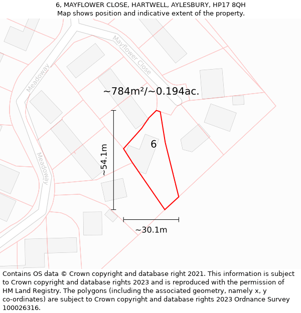 6, MAYFLOWER CLOSE, HARTWELL, AYLESBURY, HP17 8QH: Plot and title map