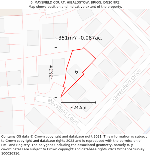 6, MAYSFIELD COURT, HIBALDSTOW, BRIGG, DN20 9PZ: Plot and title map