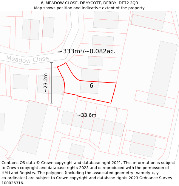 6, MEADOW CLOSE, DRAYCOTT, DERBY, DE72 3QR: Plot and title map