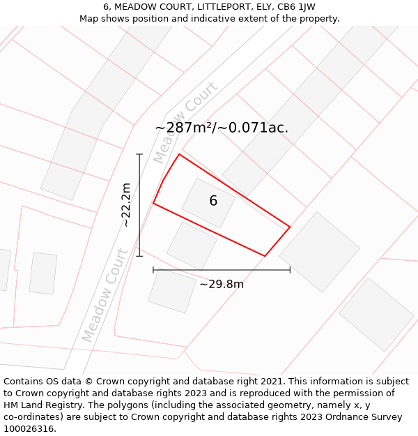 6, MEADOW COURT, LITTLEPORT, ELY, CB6 1JW: Plot and title map