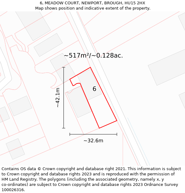 6, MEADOW COURT, NEWPORT, BROUGH, HU15 2HX: Plot and title map