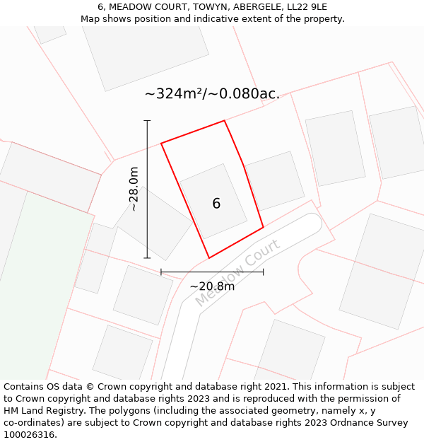 6, MEADOW COURT, TOWYN, ABERGELE, LL22 9LE: Plot and title map