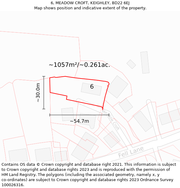 6, MEADOW CROFT, KEIGHLEY, BD22 6EJ: Plot and title map