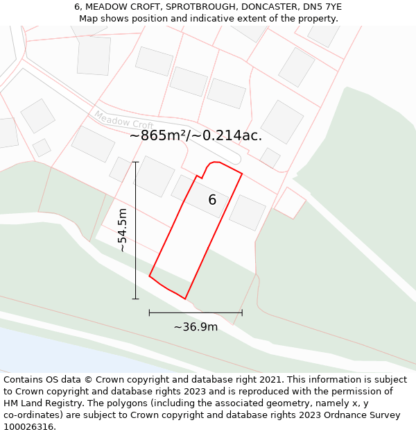 6, MEADOW CROFT, SPROTBROUGH, DONCASTER, DN5 7YE: Plot and title map