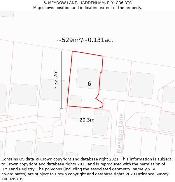 6, MEADOW LANE, HADDENHAM, ELY, CB6 3TS: Plot and title map