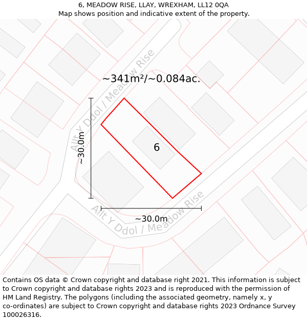 6, MEADOW RISE, LLAY, WREXHAM, LL12 0QA: Plot and title map