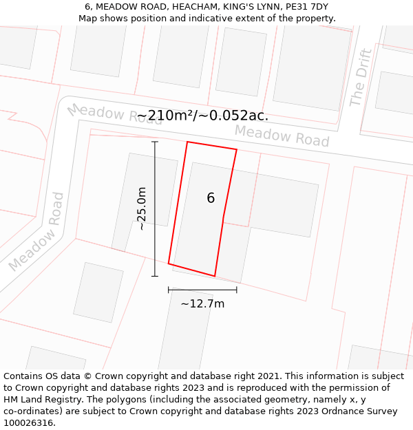 6, MEADOW ROAD, HEACHAM, KING'S LYNN, PE31 7DY: Plot and title map