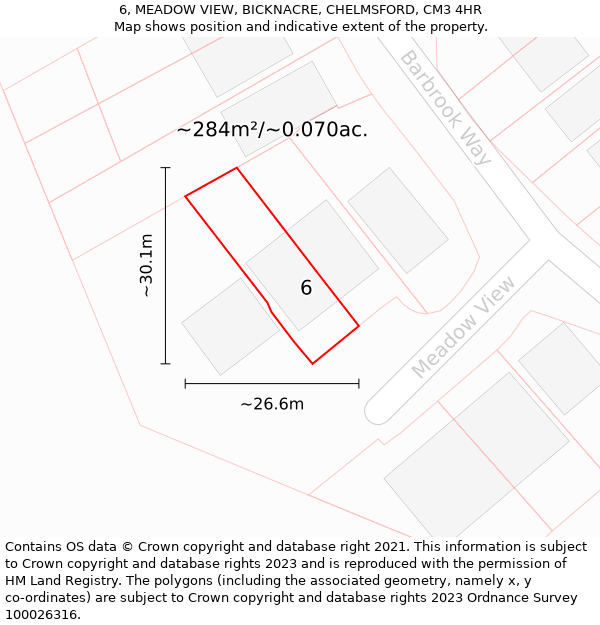 6, MEADOW VIEW, BICKNACRE, CHELMSFORD, CM3 4HR: Plot and title map