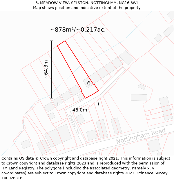 6, MEADOW VIEW, SELSTON, NOTTINGHAM, NG16 6WL: Plot and title map