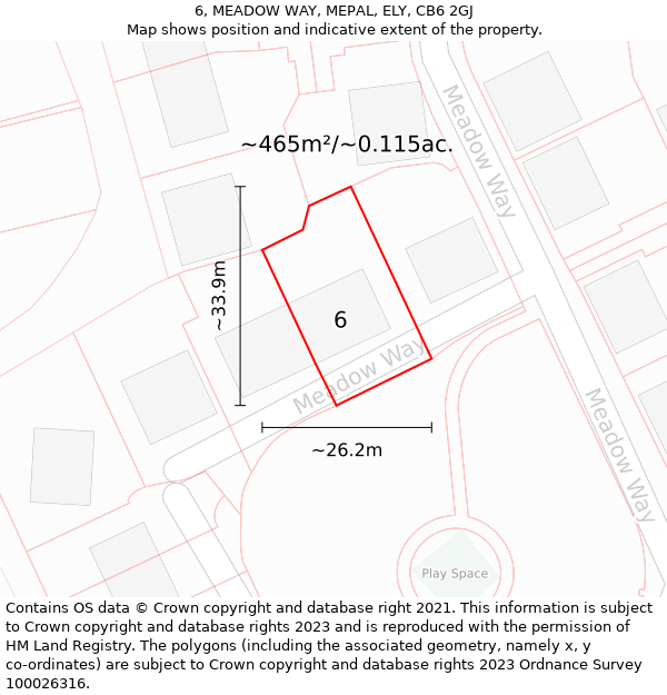 6, MEADOW WAY, MEPAL, ELY, CB6 2GJ: Plot and title map