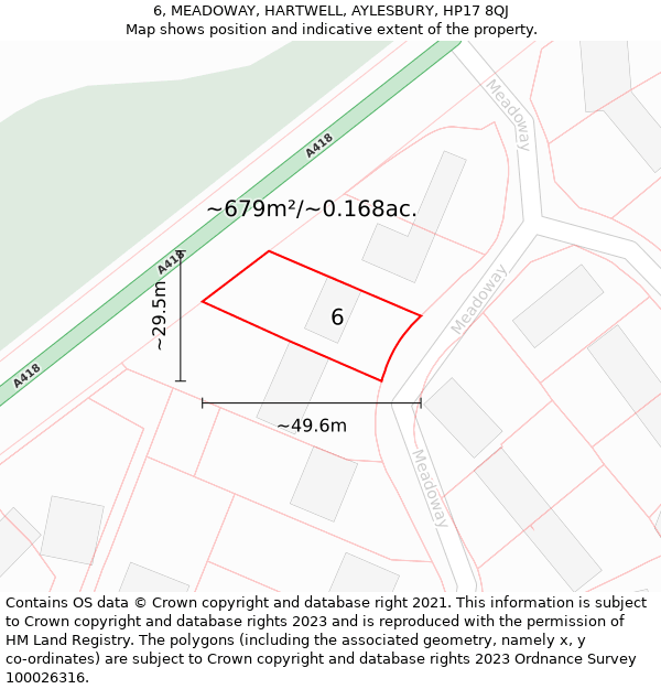 6, MEADOWAY, HARTWELL, AYLESBURY, HP17 8QJ: Plot and title map