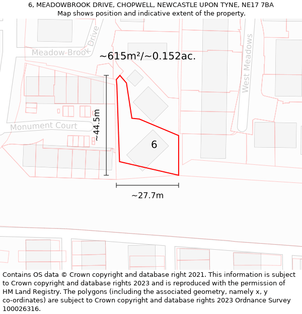 6, MEADOWBROOK DRIVE, CHOPWELL, NEWCASTLE UPON TYNE, NE17 7BA: Plot and title map
