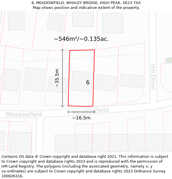 6, MEADOWFIELD, WHALEY BRIDGE, HIGH PEAK, SK23 7AX: Plot and title map