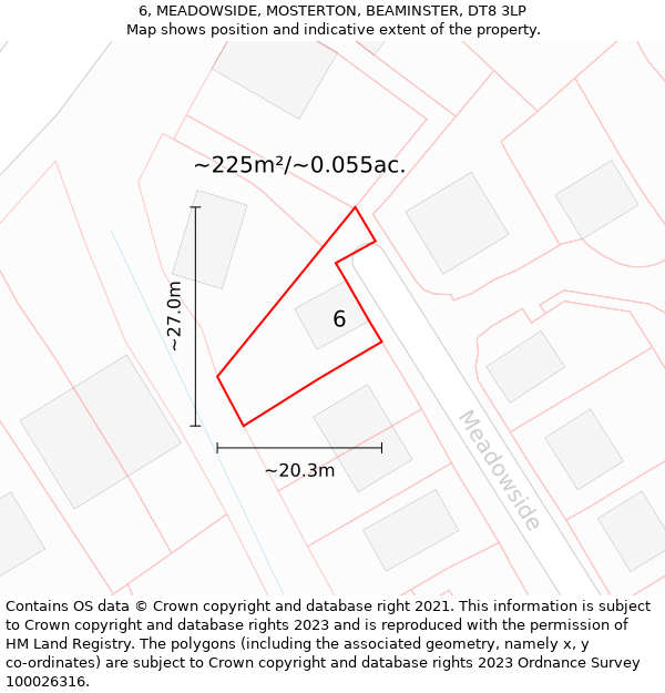 6, MEADOWSIDE, MOSTERTON, BEAMINSTER, DT8 3LP: Plot and title map