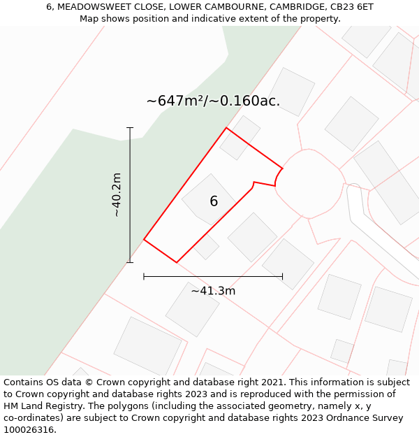 6, MEADOWSWEET CLOSE, LOWER CAMBOURNE, CAMBRIDGE, CB23 6ET: Plot and title map