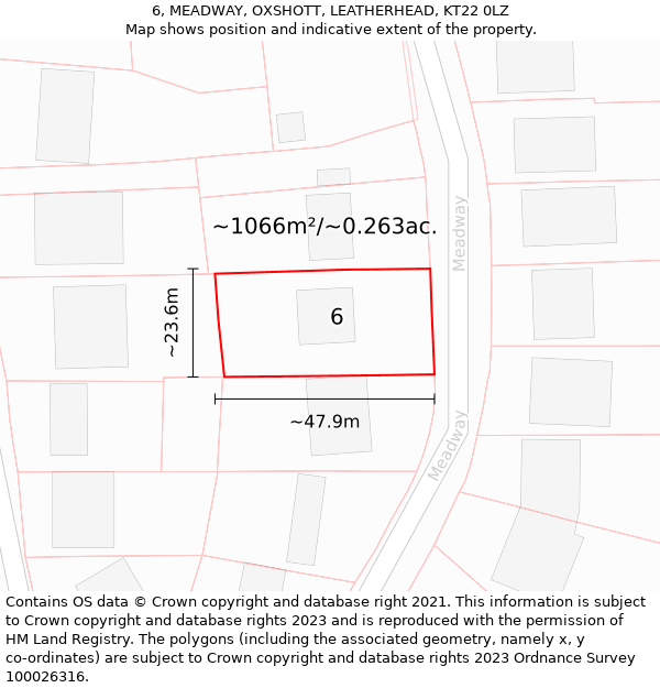 6, MEADWAY, OXSHOTT, LEATHERHEAD, KT22 0LZ: Plot and title map