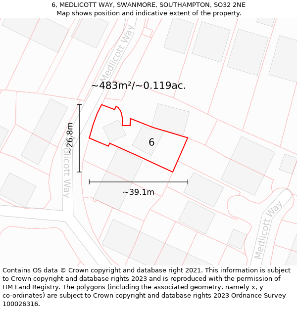 6, MEDLICOTT WAY, SWANMORE, SOUTHAMPTON, SO32 2NE: Plot and title map