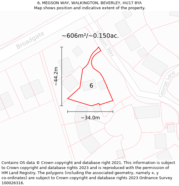 6, MEGSON WAY, WALKINGTON, BEVERLEY, HU17 8YA: Plot and title map