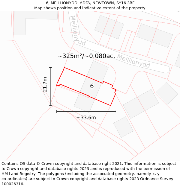 6, MEILLIONYDD, ADFA, NEWTOWN, SY16 3BF: Plot and title map