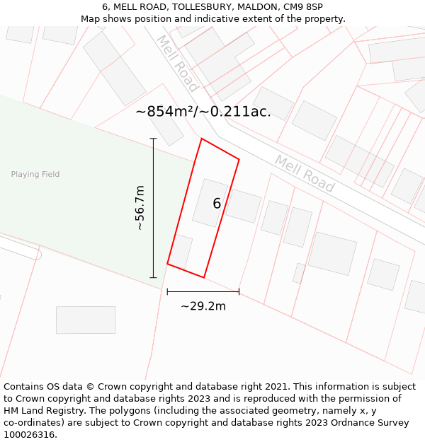 6, MELL ROAD, TOLLESBURY, MALDON, CM9 8SP: Plot and title map