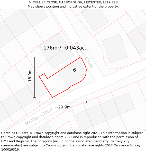 6, MELLIER CLOSE, NARBOROUGH, LEICESTER, LE19 3ZB: Plot and title map