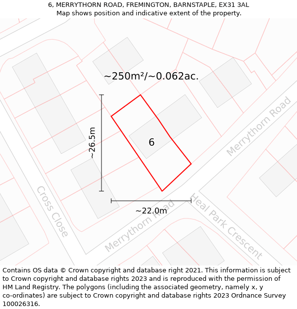 6, MERRYTHORN ROAD, FREMINGTON, BARNSTAPLE, EX31 3AL: Plot and title map