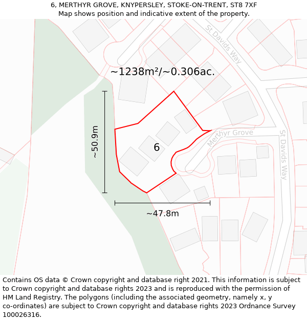 6, MERTHYR GROVE, KNYPERSLEY, STOKE-ON-TRENT, ST8 7XF: Plot and title map