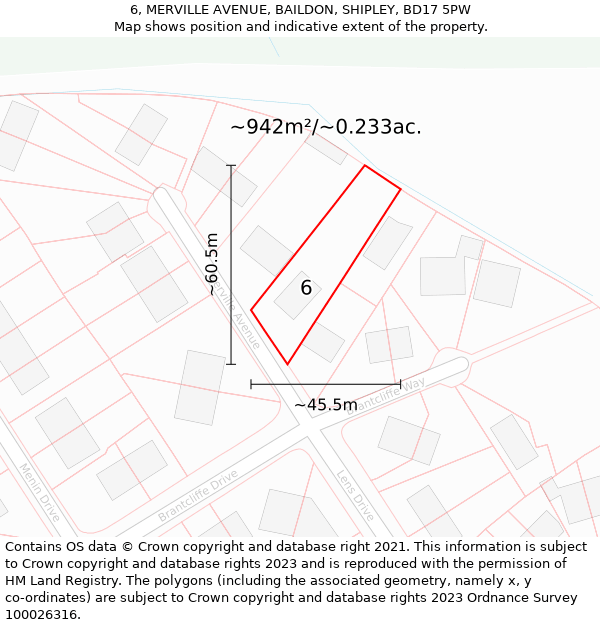 6, MERVILLE AVENUE, BAILDON, SHIPLEY, BD17 5PW: Plot and title map