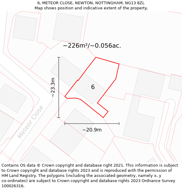 6, METEOR CLOSE, NEWTON, NOTTINGHAM, NG13 8ZL: Plot and title map