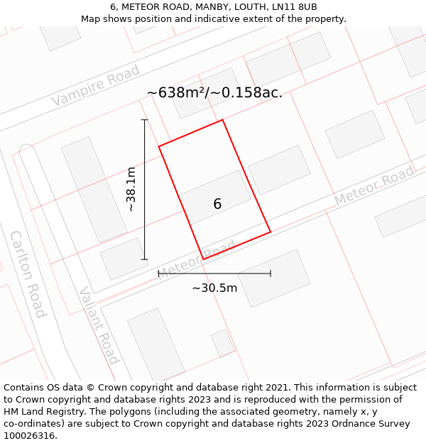 6, METEOR ROAD, MANBY, LOUTH, LN11 8UB: Plot and title map