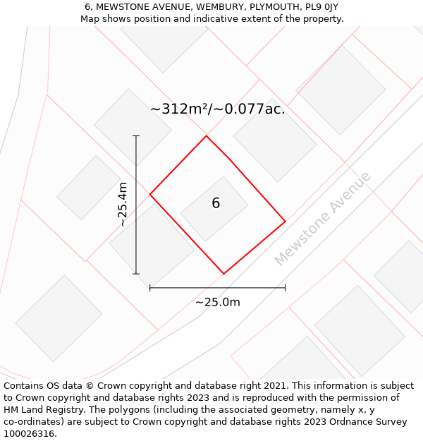 6, MEWSTONE AVENUE, WEMBURY, PLYMOUTH, PL9 0JY: Plot and title map