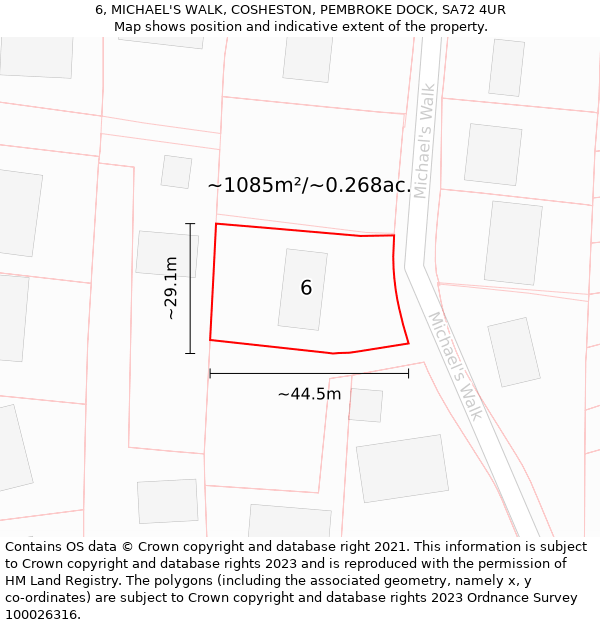 6, MICHAEL'S WALK, COSHESTON, PEMBROKE DOCK, SA72 4UR: Plot and title map