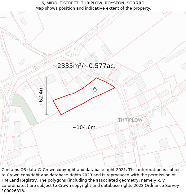 6, MIDDLE STREET, THRIPLOW, ROYSTON, SG8 7RD: Plot and title map
