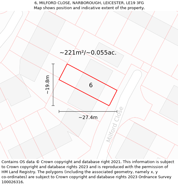 6, MILFORD CLOSE, NARBOROUGH, LEICESTER, LE19 3FG: Plot and title map