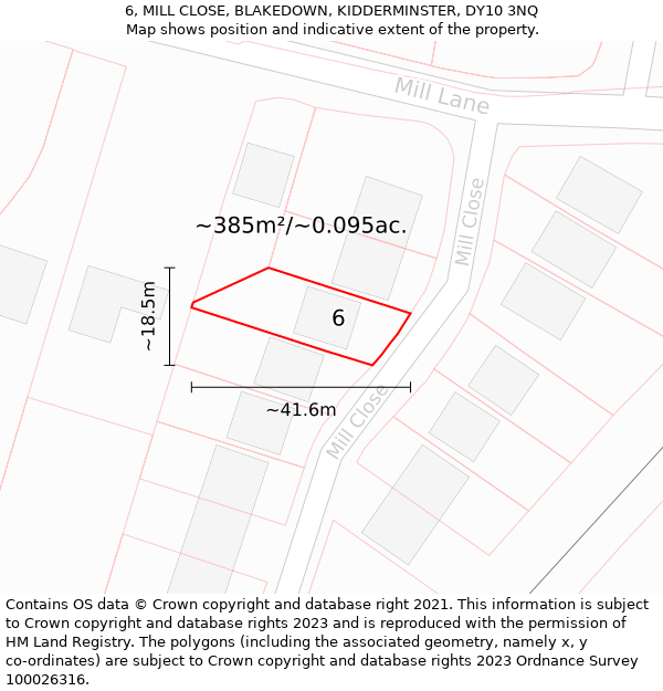 6, MILL CLOSE, BLAKEDOWN, KIDDERMINSTER, DY10 3NQ: Plot and title map