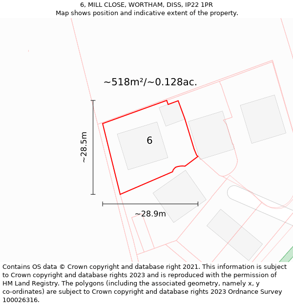 6, MILL CLOSE, WORTHAM, DISS, IP22 1PR: Plot and title map