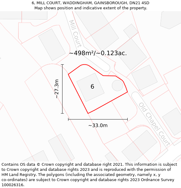 6, MILL COURT, WADDINGHAM, GAINSBOROUGH, DN21 4SD: Plot and title map