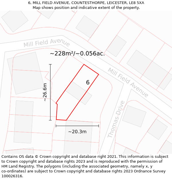 6, MILL FIELD AVENUE, COUNTESTHORPE, LEICESTER, LE8 5XA: Plot and title map