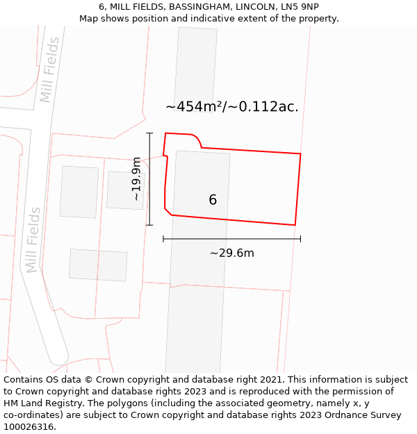 6, MILL FIELDS, BASSINGHAM, LINCOLN, LN5 9NP: Plot and title map