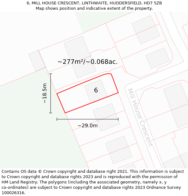 6, MILL HOUSE CRESCENT, LINTHWAITE, HUDDERSFIELD, HD7 5ZB: Plot and title map